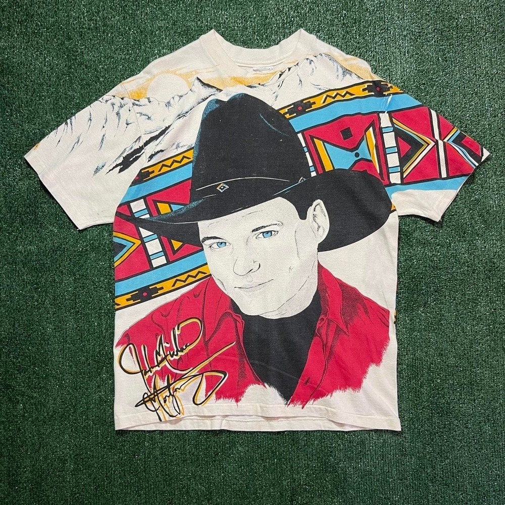 Vintage John Michael Montgomery Shirt Mens XL White Good All Over Print 90s